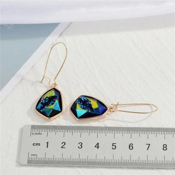 Blue & Green Iridescent Imitation Stone Earrings - Picture 2 of 7